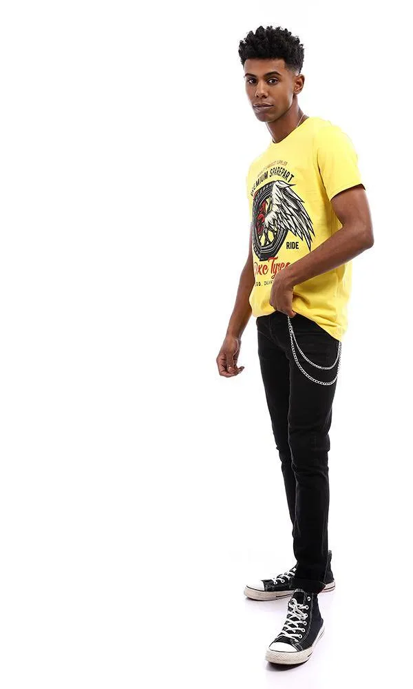 95554 Round Neck With Wings Print T-Shirt - Yellow