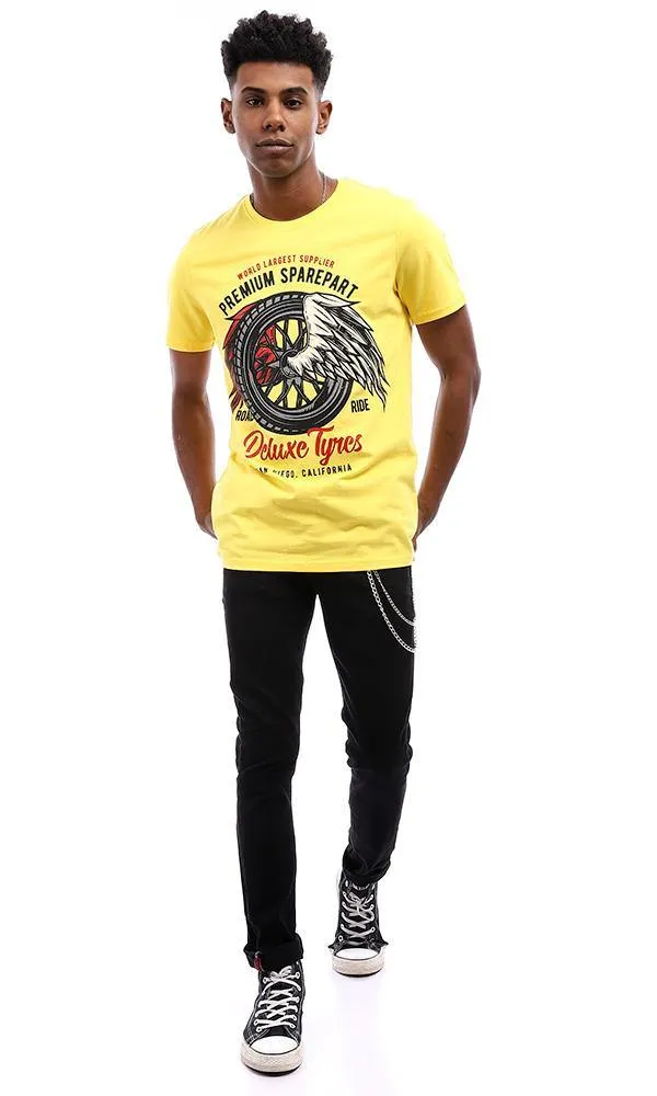 95554 Round Neck With Wings Print T-Shirt - Yellow