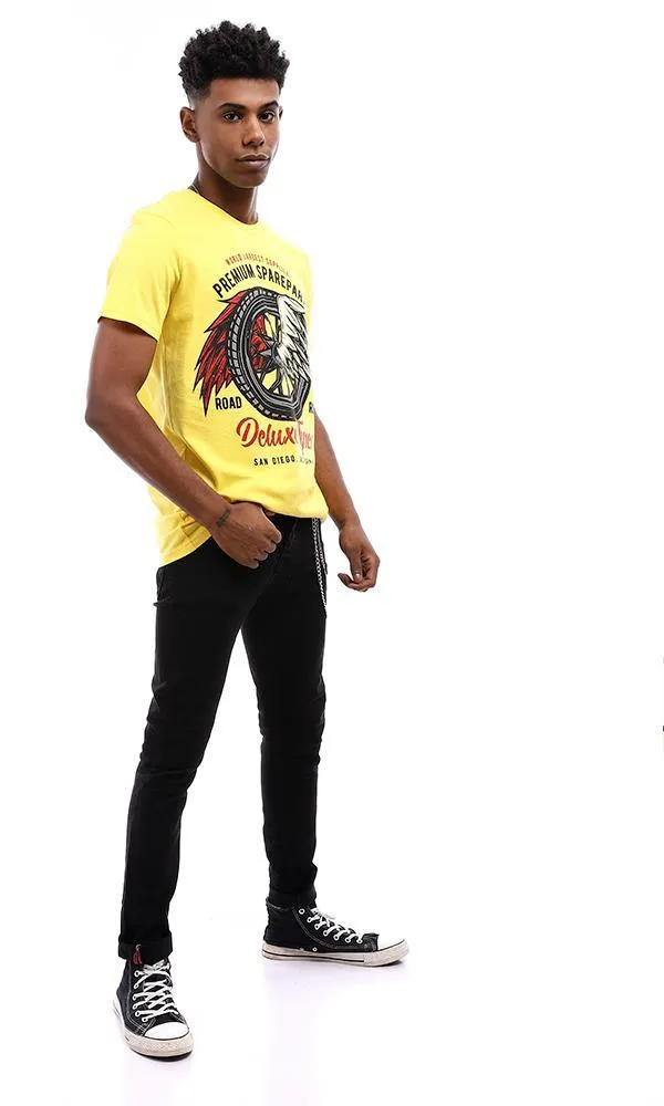 95554 Round Neck With Wings Print T-Shirt - Yellow