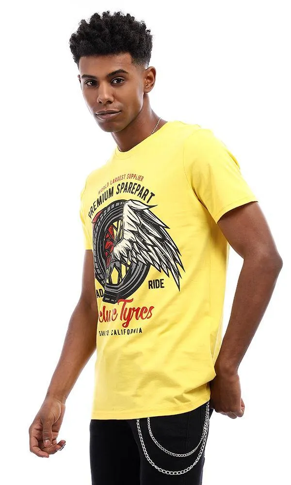 95554 Round Neck With Wings Print T-Shirt - Yellow