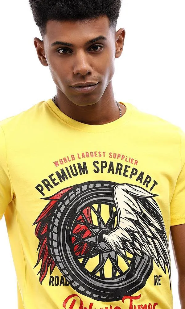 95554 Round Neck With Wings Print T-Shirt - Yellow