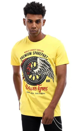 95554 Round Neck With Wings Print T-Shirt - Yellow