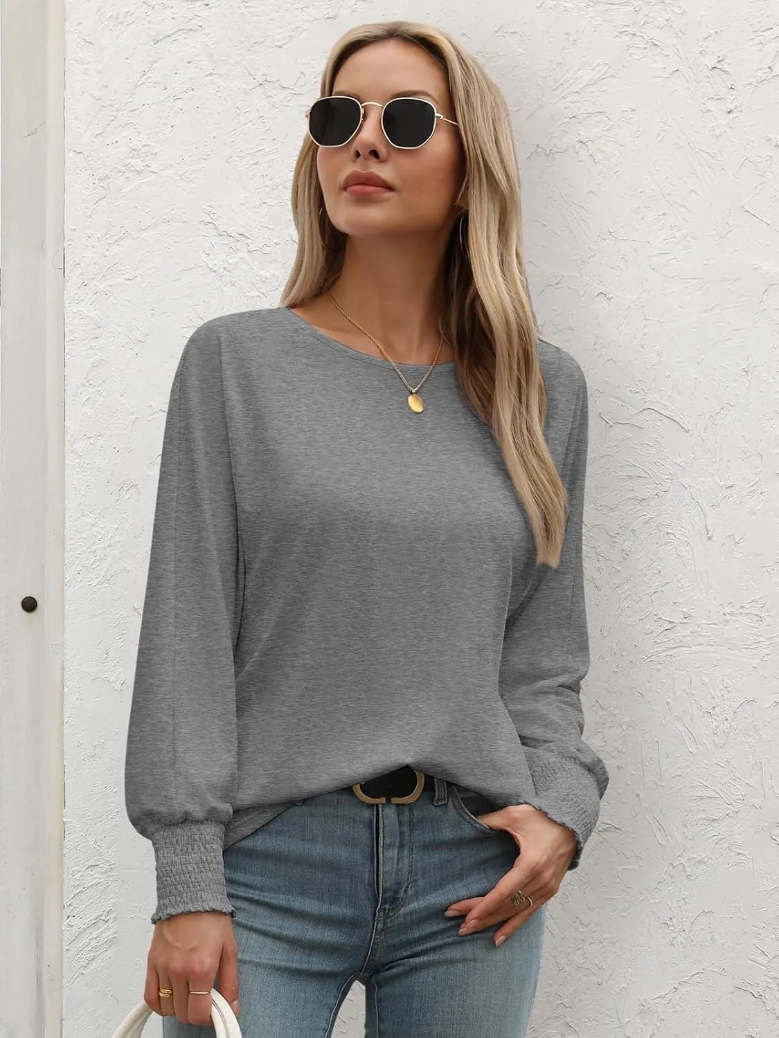ATHMILE Long Sleeve Tops for Women 2025 Spring Fashion T Shirts for Women Crewneck Casual Loose Shirts Basic Tee