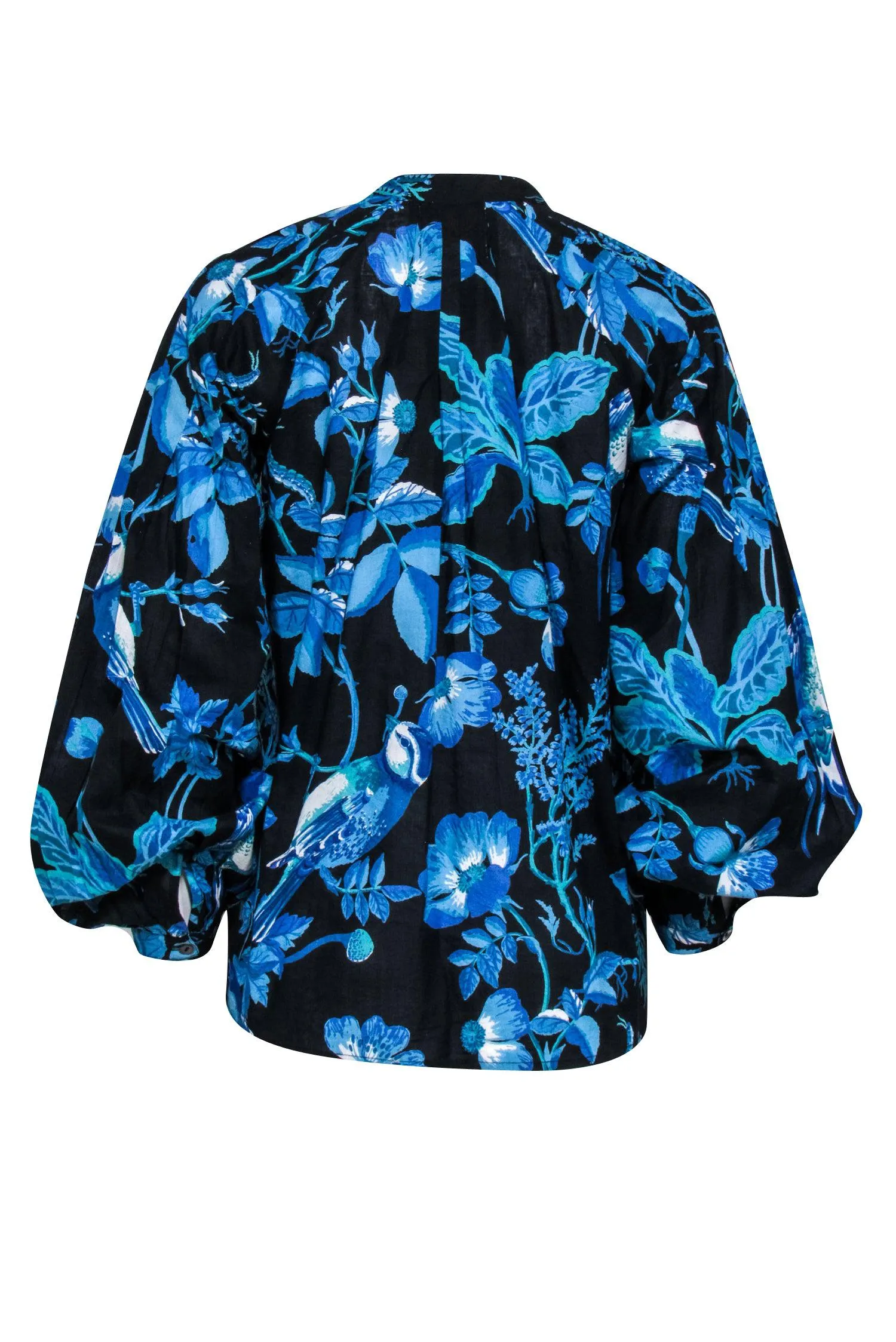 Banjanan - Black w/ Blue Floral Print Cotton Blouse Sz S