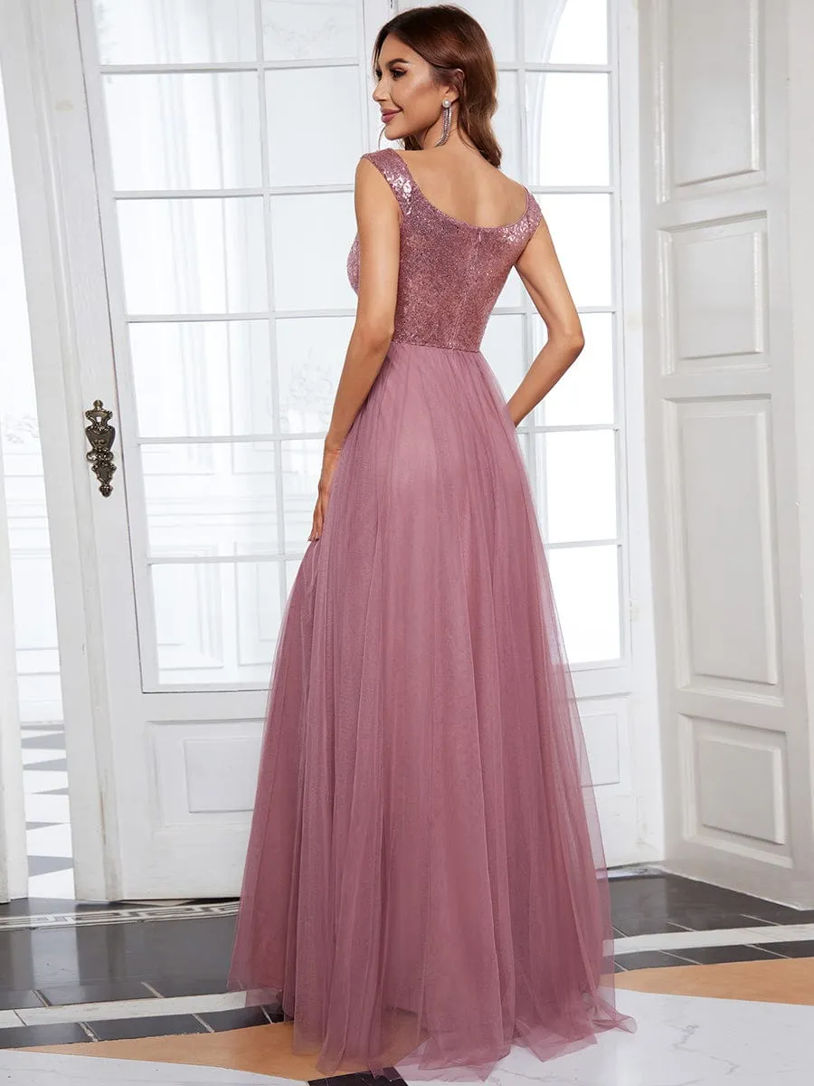 Blush Pink and Gold Sequin Evening Wear