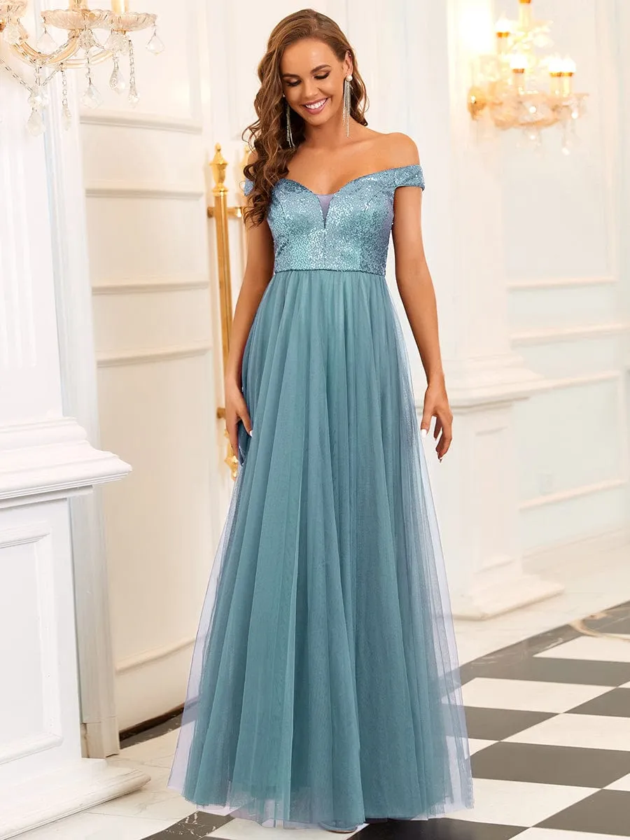 Blush Pink and Gold Sequin Evening Wear