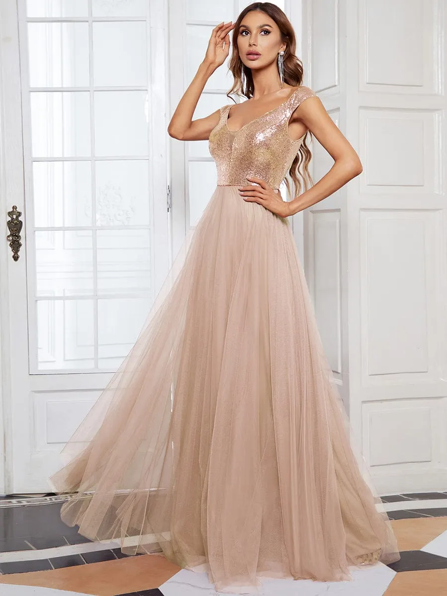 Blush Pink and Gold Sequin Evening Wear