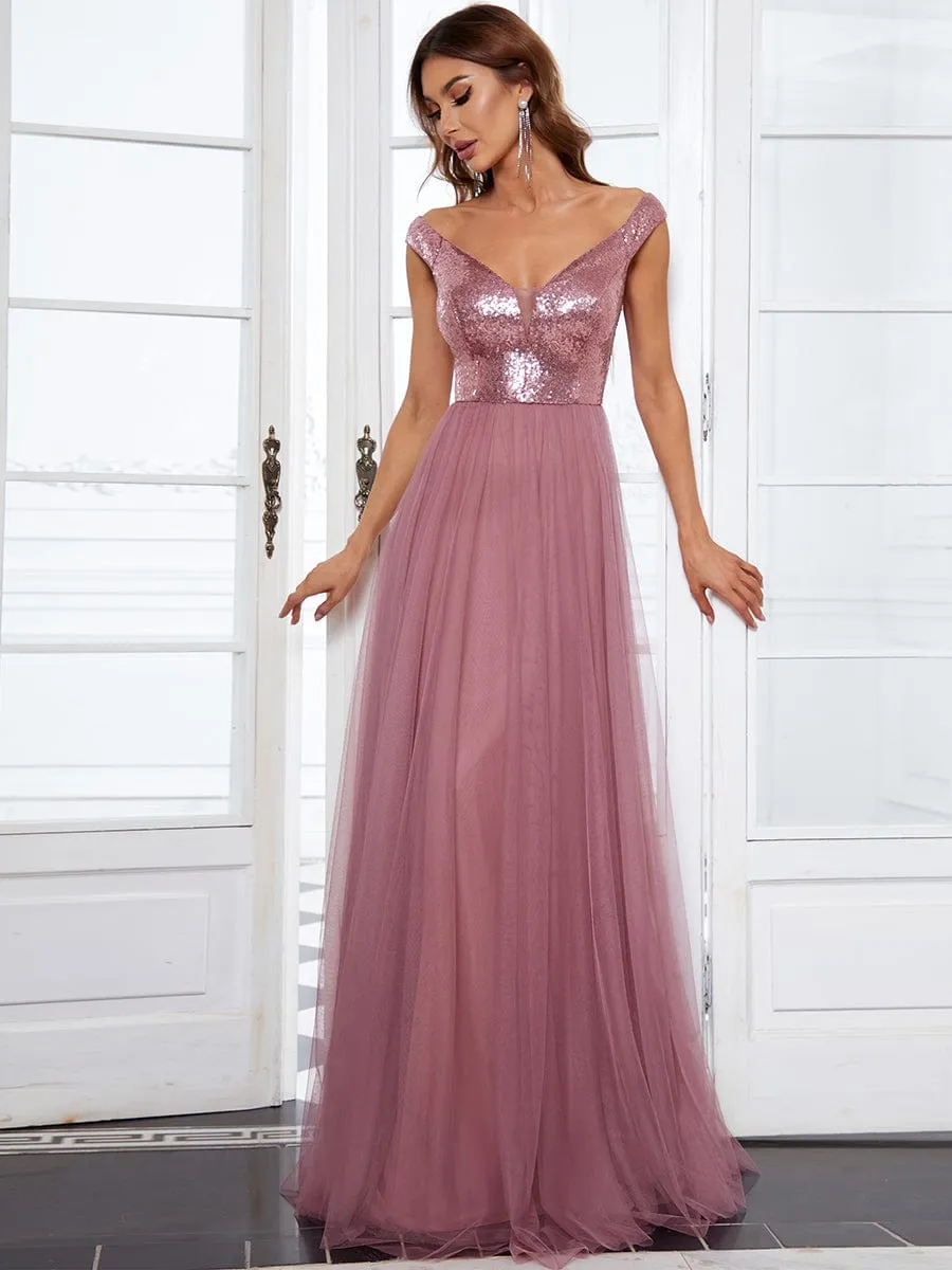 Blush Pink and Gold Sequin Evening Wear