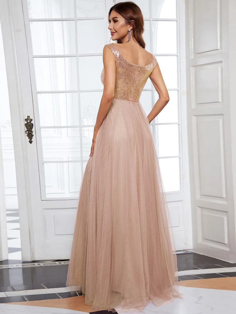 Blush Pink and Gold Sequin Evening Wear