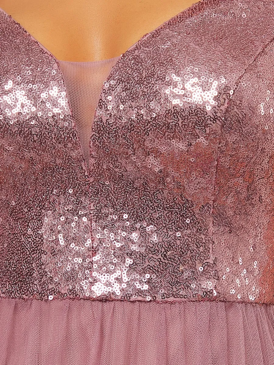 Blush Pink and Gold Sequin Evening Wear
