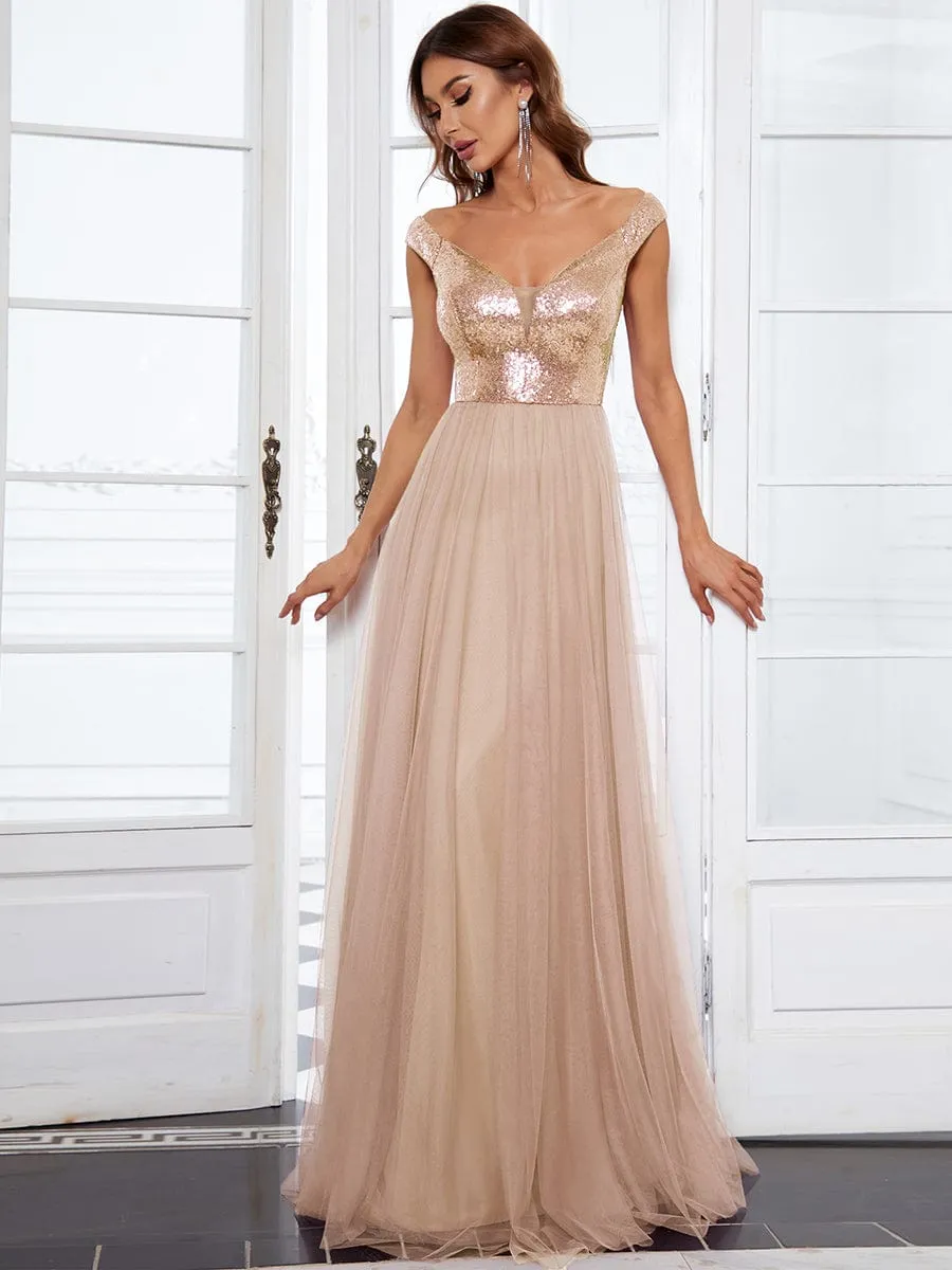 Blush Pink and Gold Sequin Evening Wear