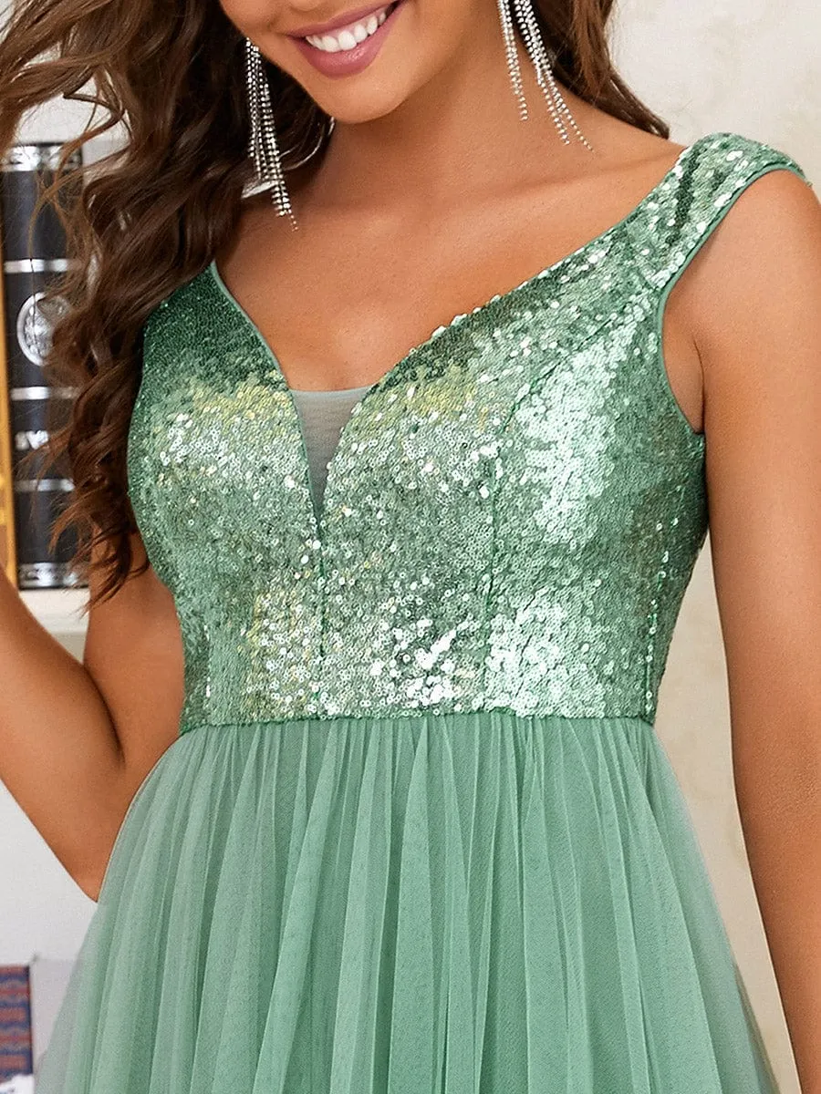Blush Pink and Gold Sequin Evening Wear