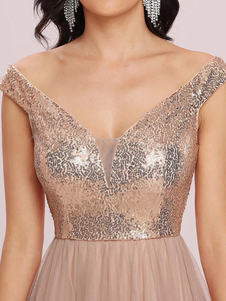 Blush Pink and Gold Sequin Evening Wear