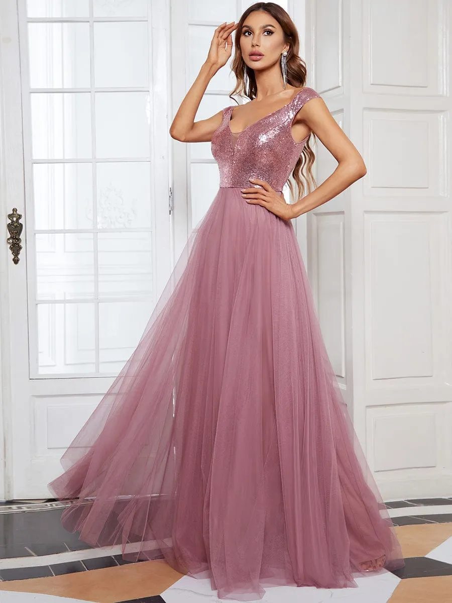 Blush Pink and Gold Sequin Evening Wear