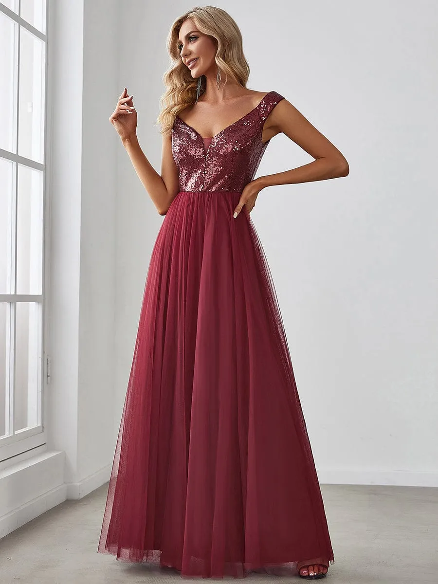 Blush Pink and Gold Sequin Evening Wear