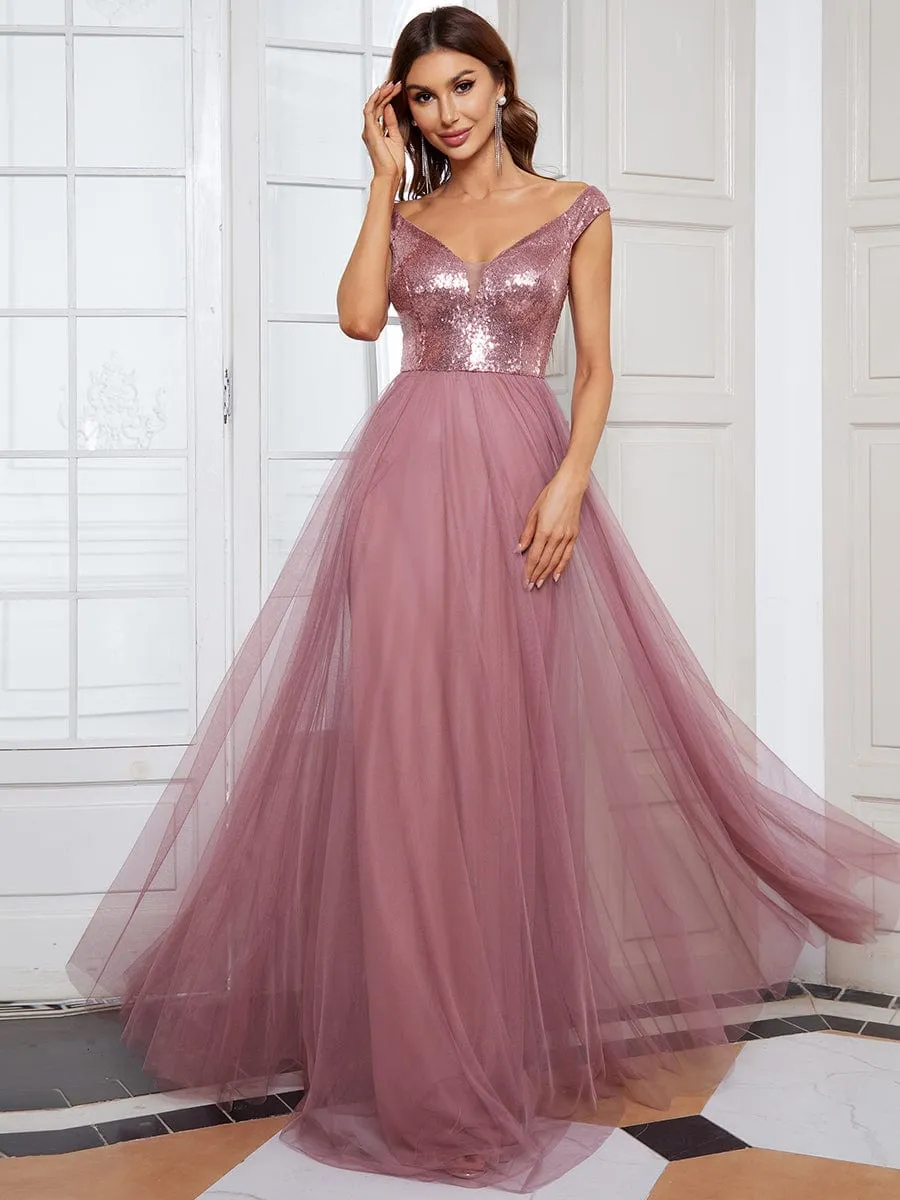 Blush Pink and Gold Sequin Evening Wear