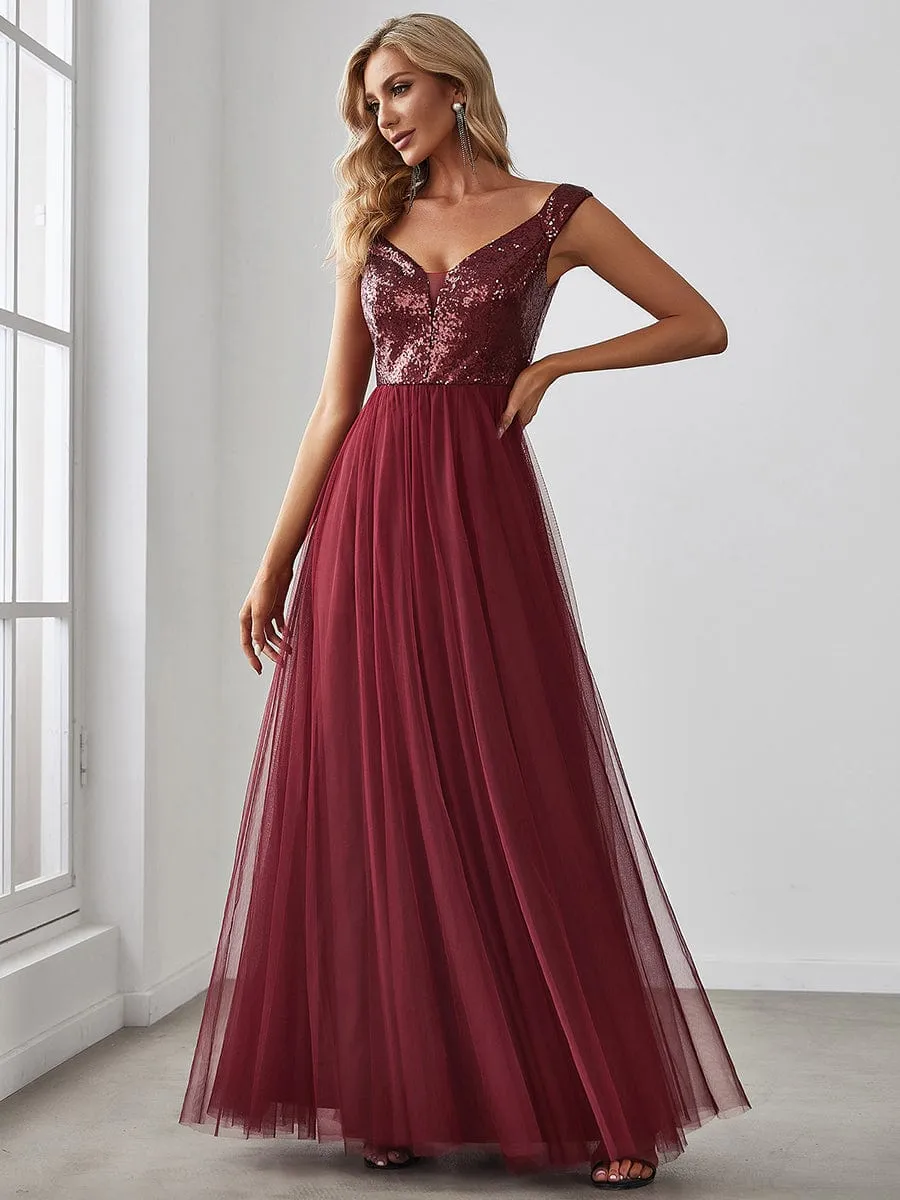 Blush Pink and Gold Sequin Evening Wear