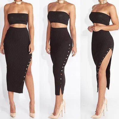Buttoned-Up Side Slit Skirt