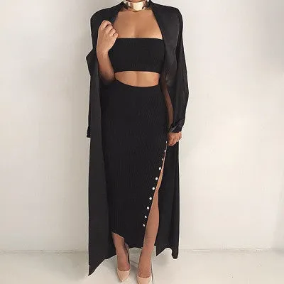 Buttoned-Up Side Slit Skirt