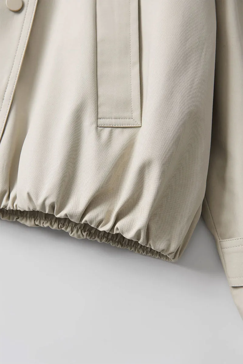 Cropped Modal-Cotton Double Breasted Trench Jacket with Stand Collar
