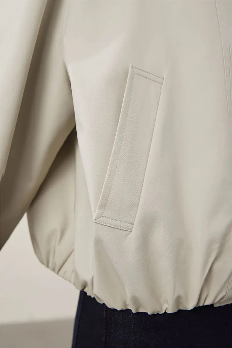 Cropped Modal-Cotton Double Breasted Trench Jacket with Stand Collar