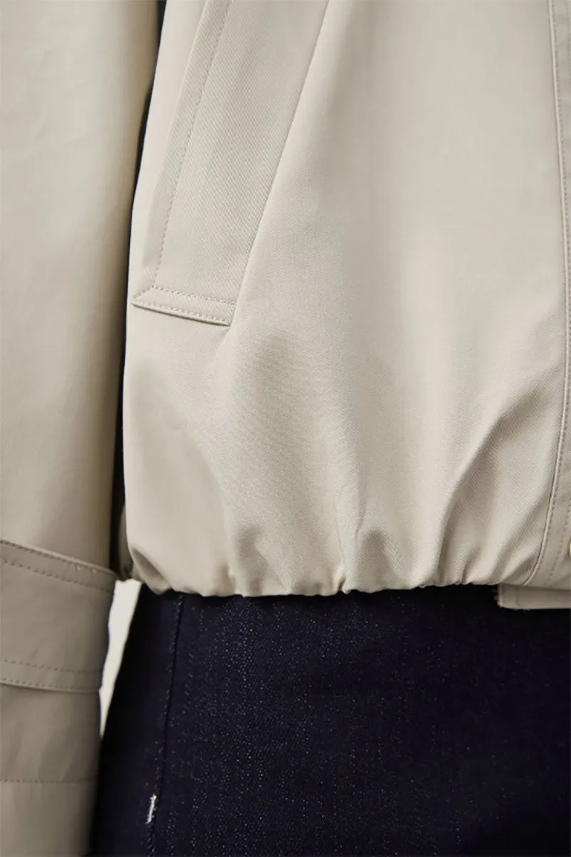 Cropped Modal-Cotton Double Breasted Trench Jacket with Stand Collar