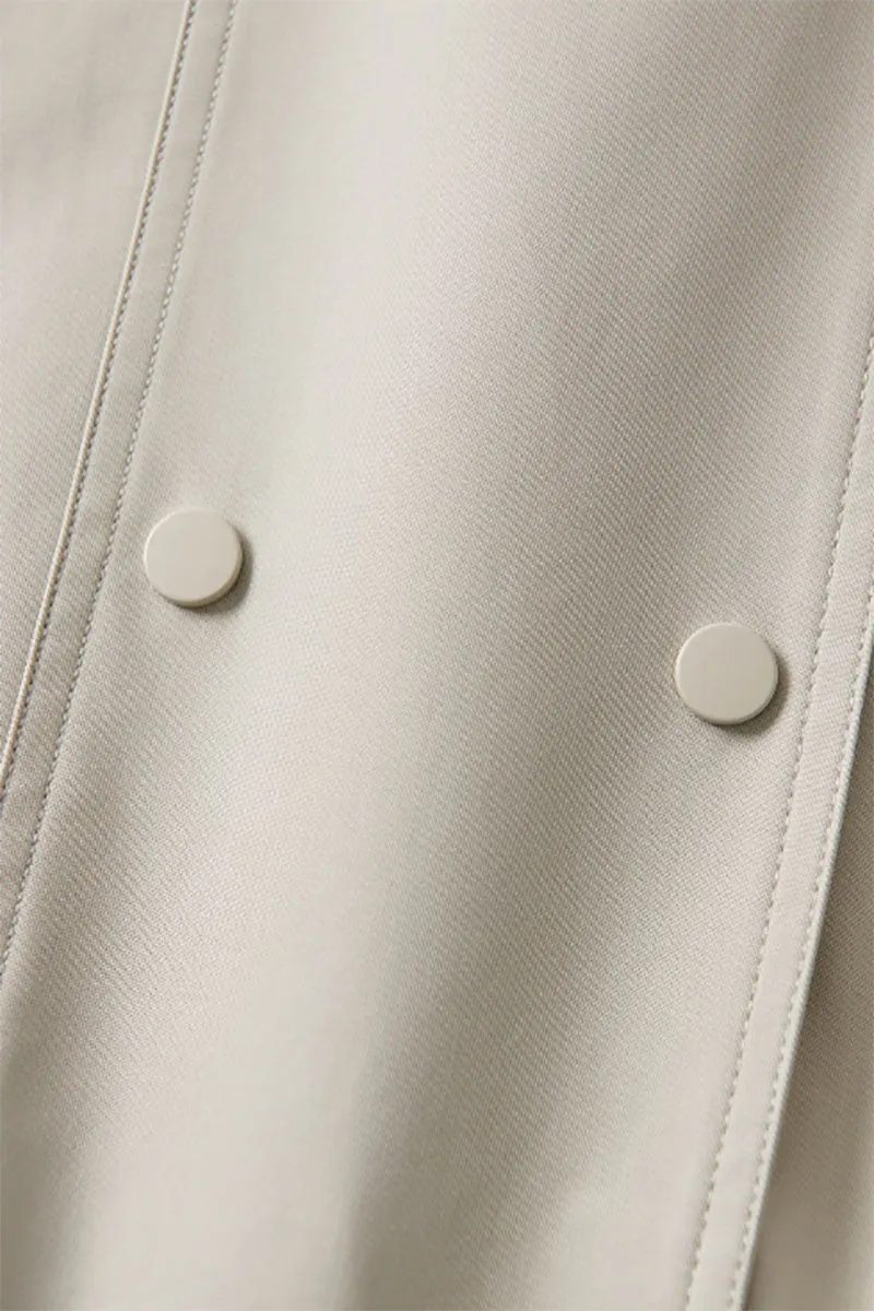 Cropped Modal-Cotton Double Breasted Trench Jacket with Stand Collar