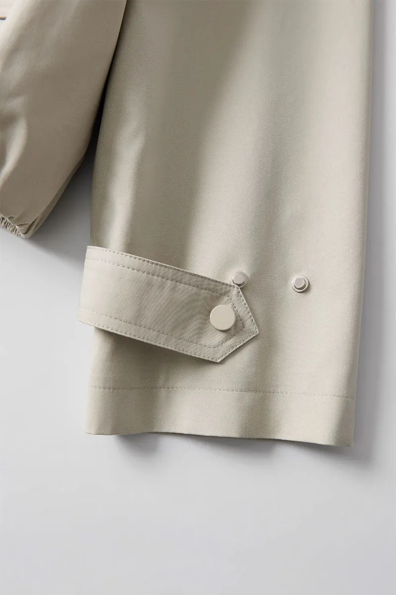 Cropped Modal-Cotton Double Breasted Trench Jacket with Stand Collar