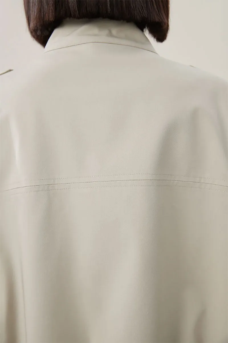 Cropped Modal-Cotton Double Breasted Trench Jacket with Stand Collar