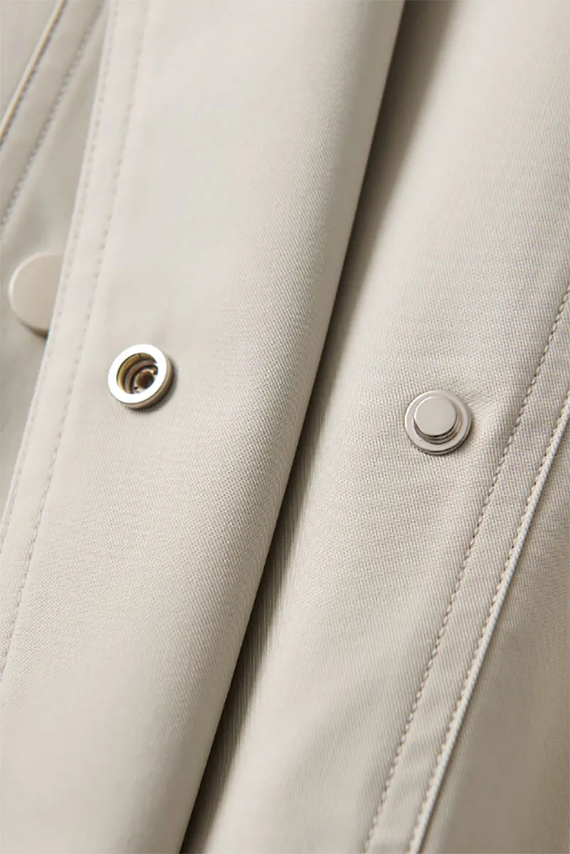 Cropped Modal-Cotton Double Breasted Trench Jacket with Stand Collar