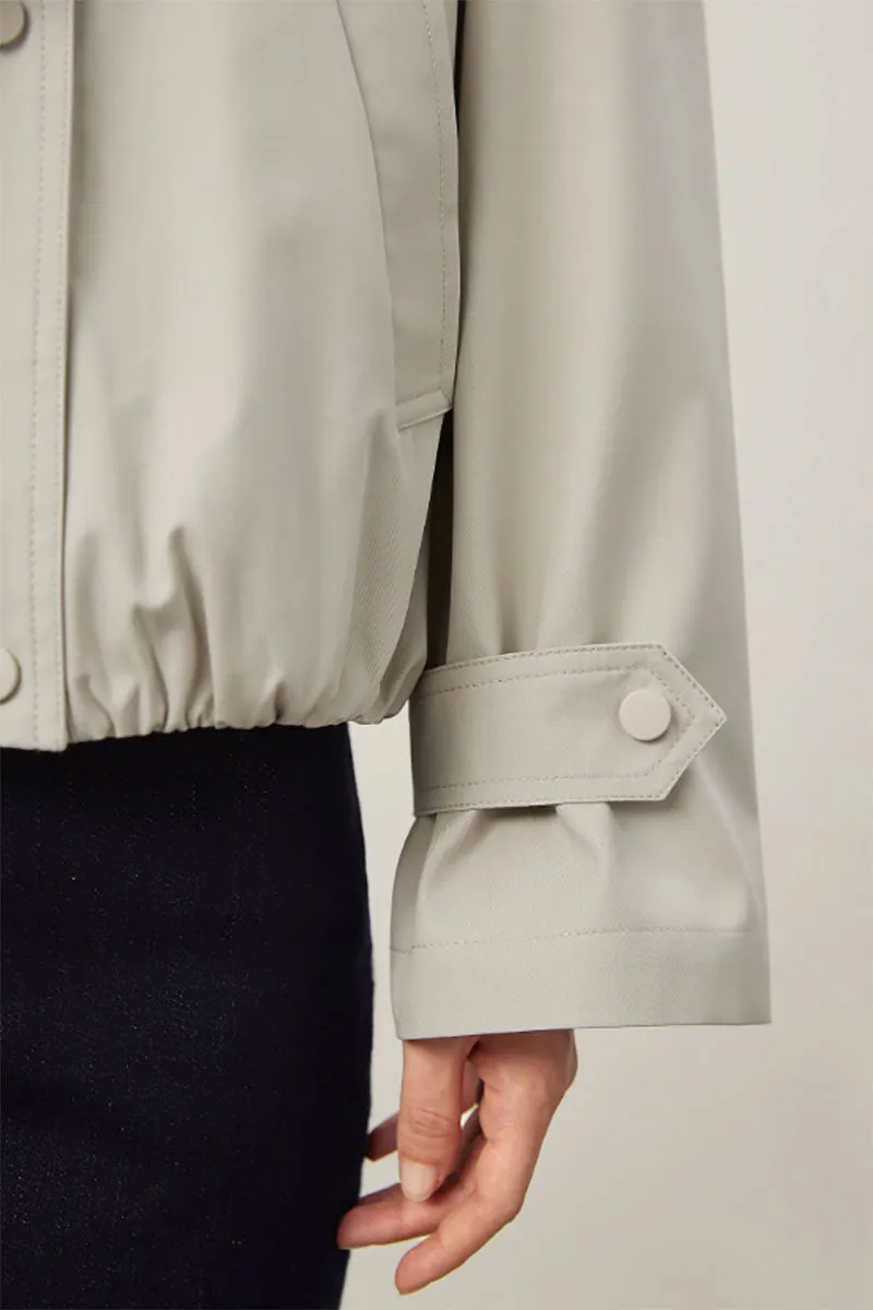 Cropped Modal-Cotton Double Breasted Trench Jacket with Stand Collar
