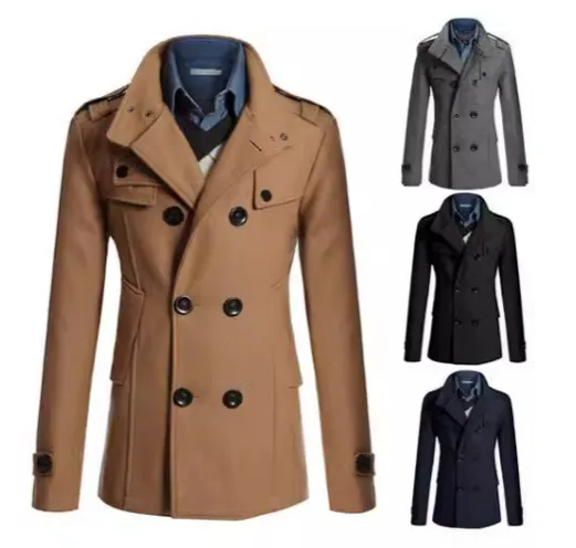 Elegant Men's Herringbone Wool Jacket with Classic Fit