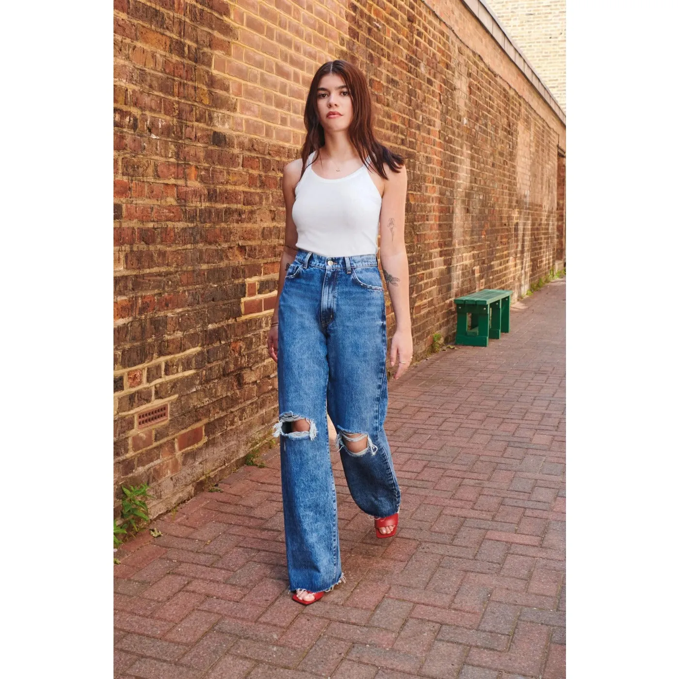 FF Blue Straight Ripped Jeans