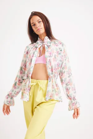 FLORAL CHIFFON BLOUSE - WHITE
