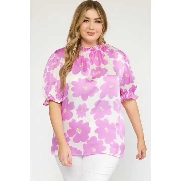 Floral Mock Neck Blouse - Curve