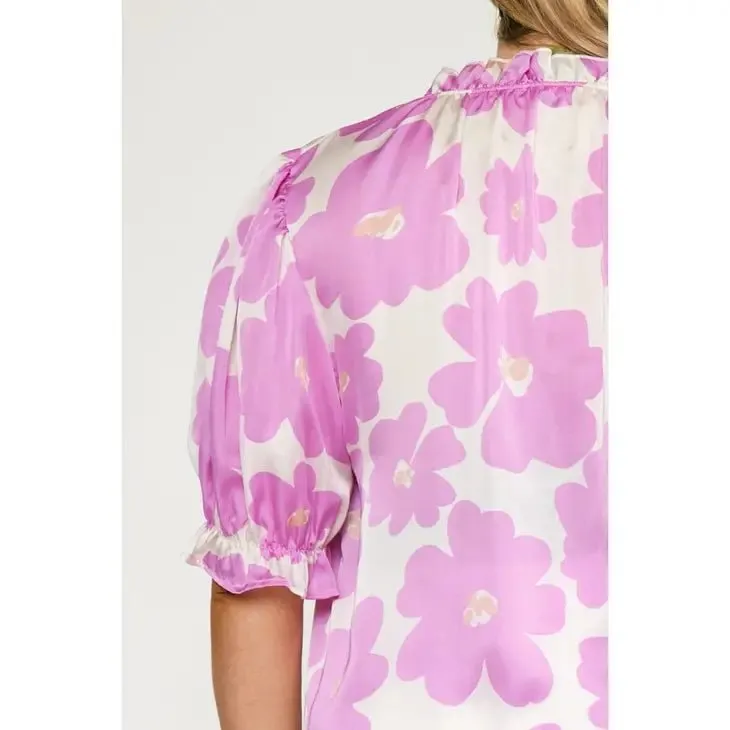 Floral Mock Neck Blouse - Curve