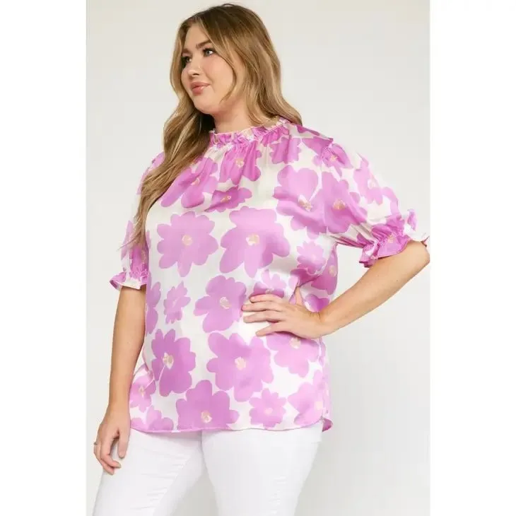 Floral Mock Neck Blouse - Curve