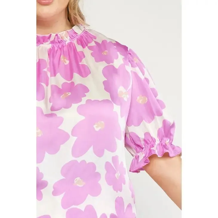 Floral Mock Neck Blouse - Curve