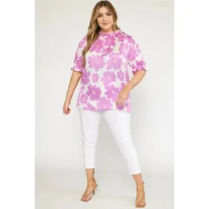 Floral Mock Neck Blouse - Curve