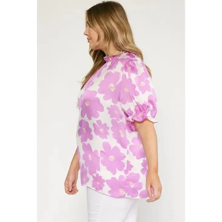 Floral Mock Neck Blouse - Curve