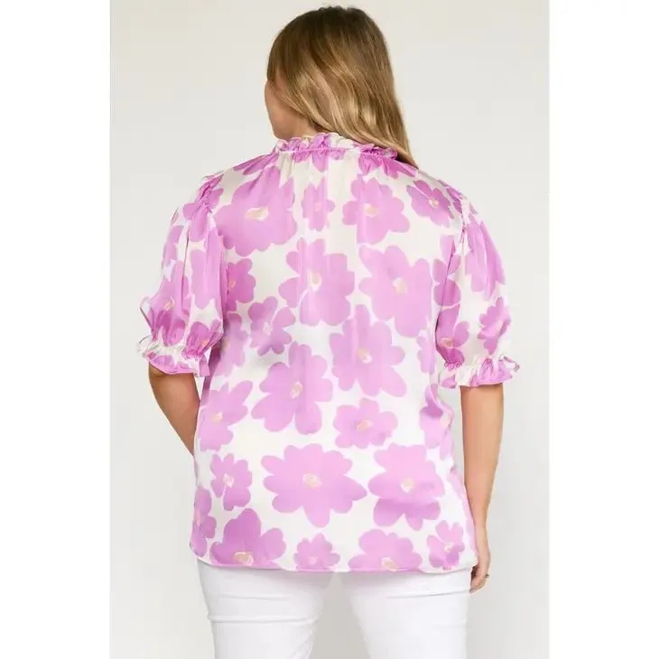 Floral Mock Neck Blouse - Curve