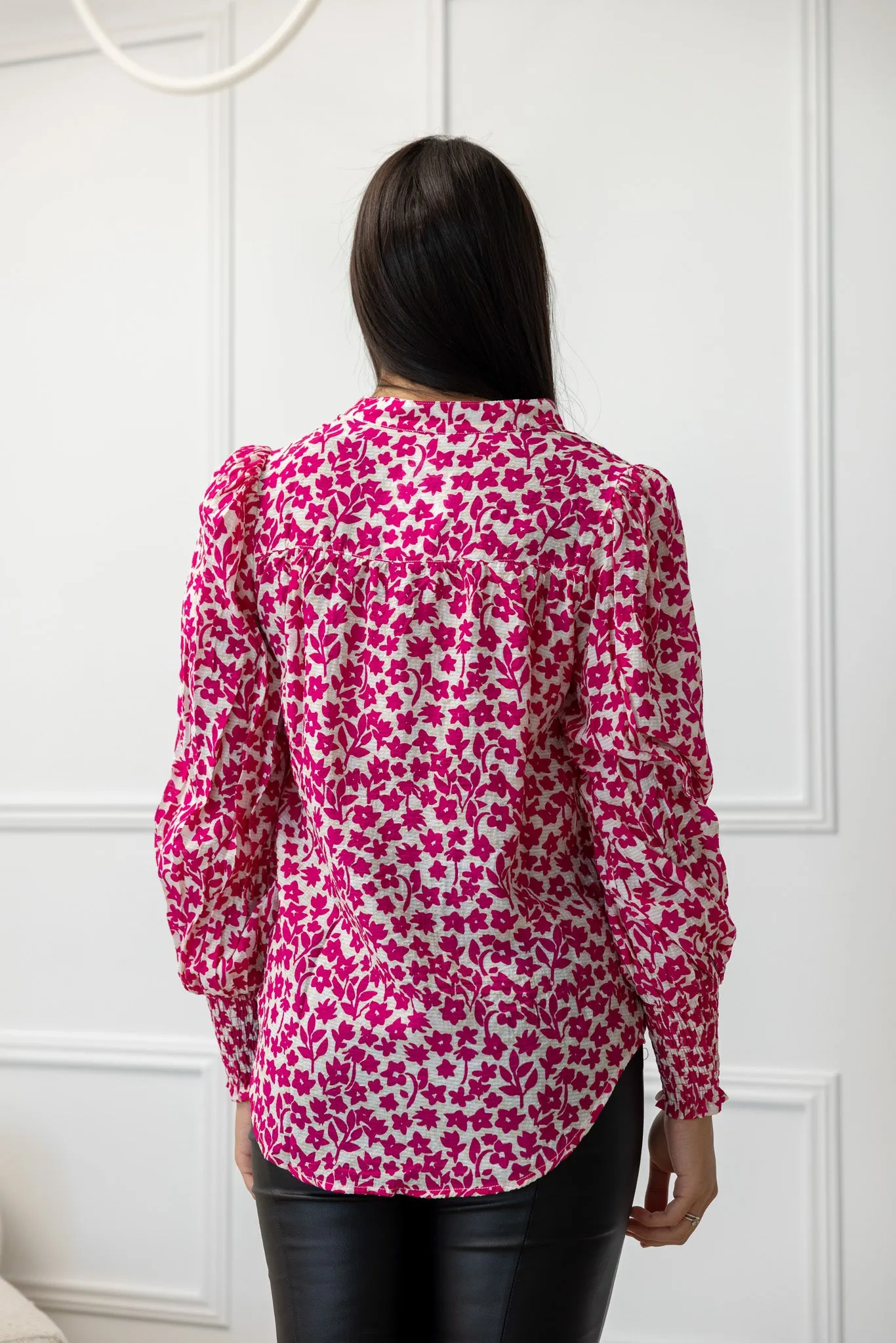 Floral Shirring Puff Sleeve Blouse