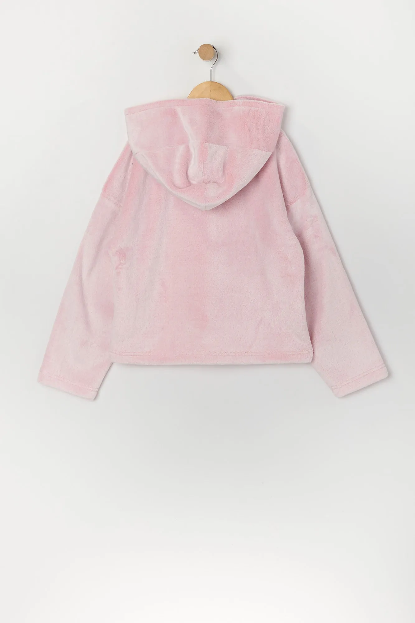 Girls Plush Printed Hoodie and Short 2 Piece Pajama Set