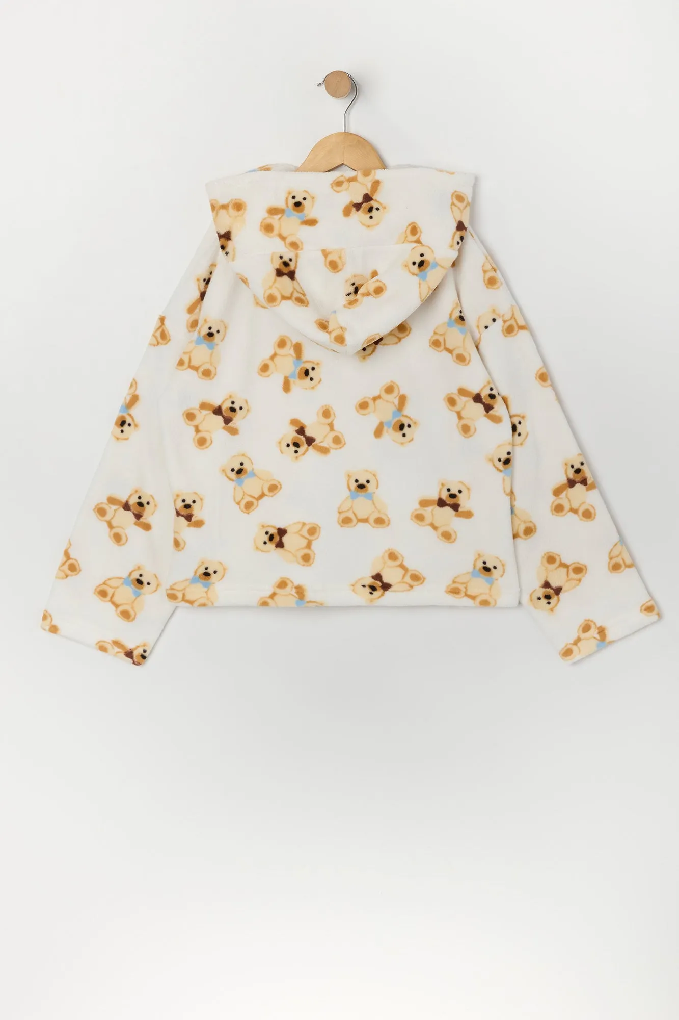 Girls Plush Printed Hoodie and Short 2 Piece Pajama Set