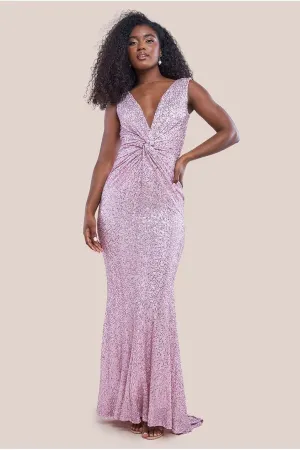 Goddiva Twisted Front Sequin Maxi Dress - Blush