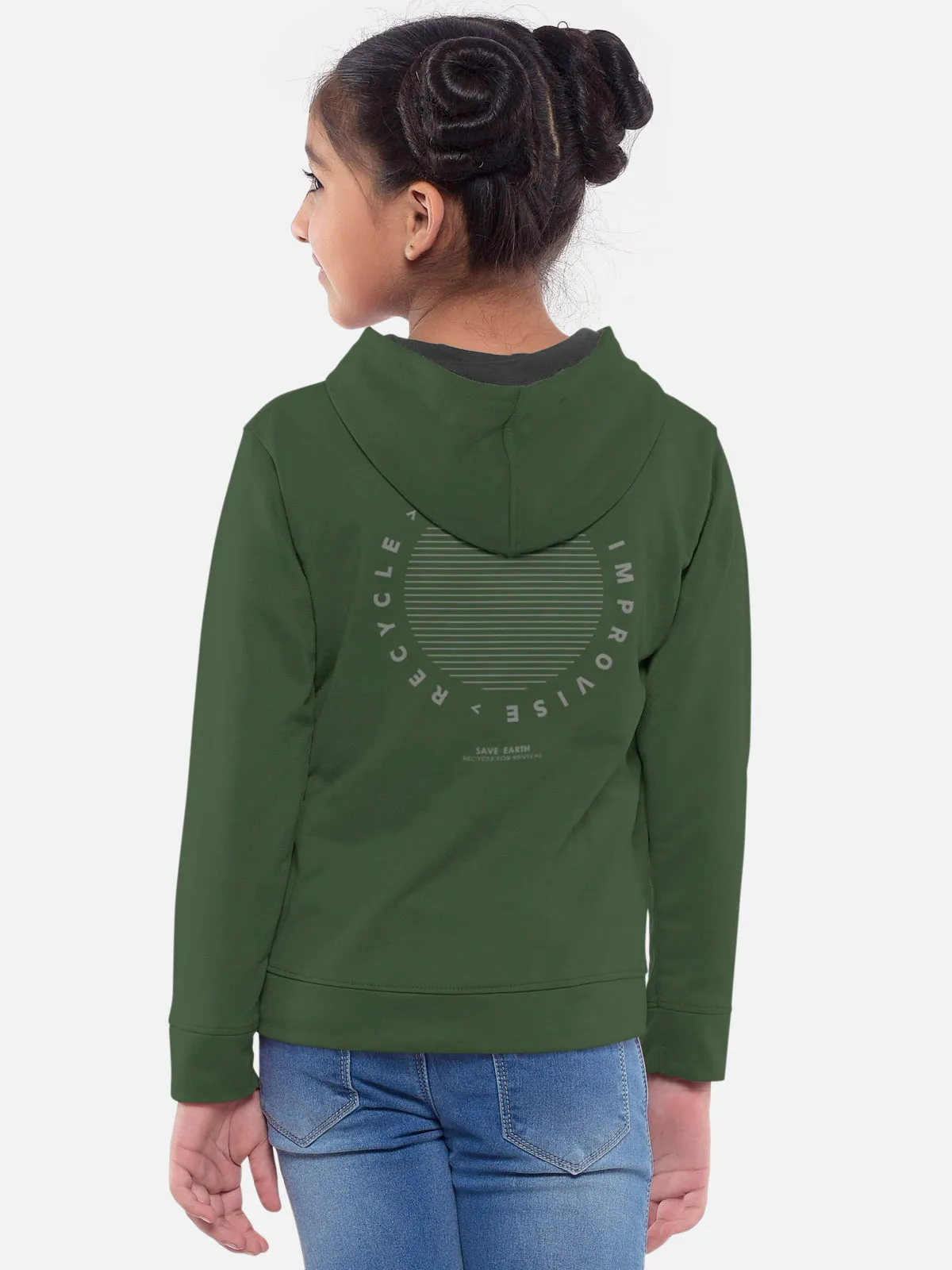HELLCAT Trendy Printed Cotton Blend Olive Full sleeve Hoodie T-shirt Black Jogger Trackpant Clothing Set for Girls