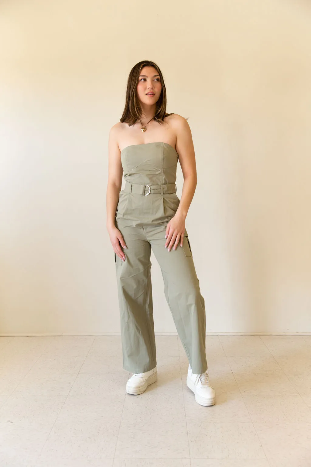 I'm Winning Strapless Cargo Jumpsuit