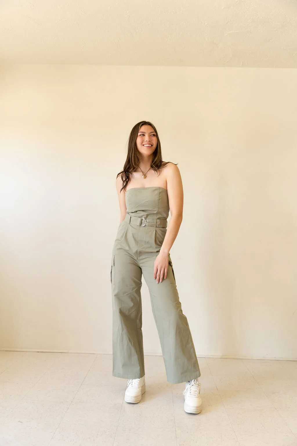 I'm Winning Strapless Cargo Jumpsuit