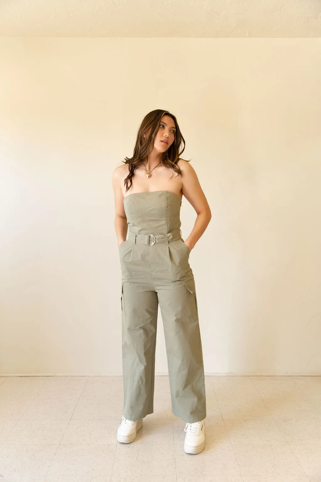 I'm Winning Strapless Cargo Jumpsuit