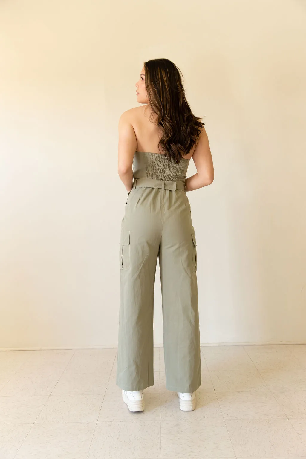 I'm Winning Strapless Cargo Jumpsuit